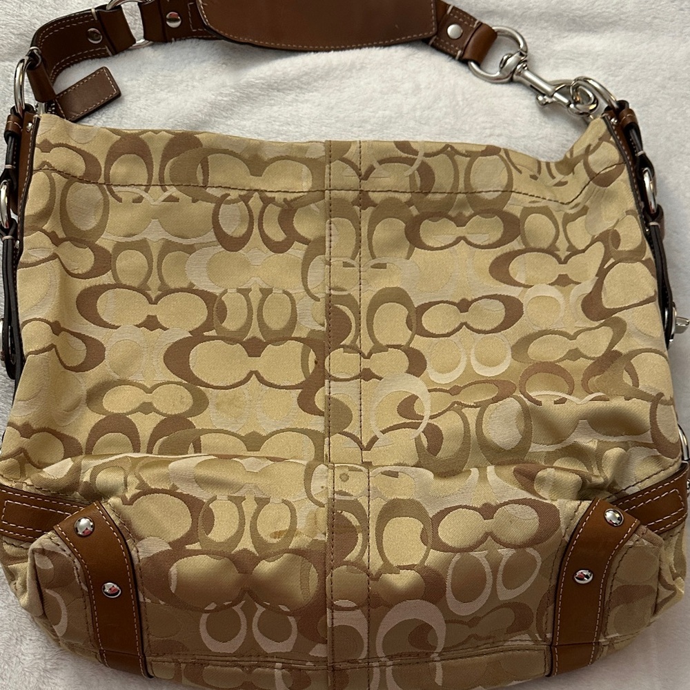 Coach Brown and Tan Signature Shoulder Bag